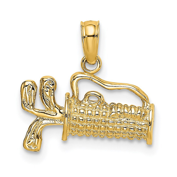 14k Yellow Gold 2-D Textured and Engraved Golf Bag Pendant