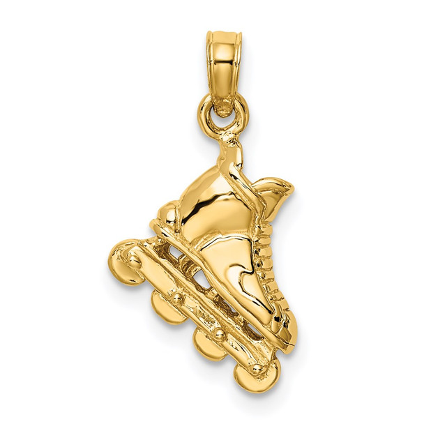 14k Yellow Gold Solid Polished 3-D Rollerblade Pendant