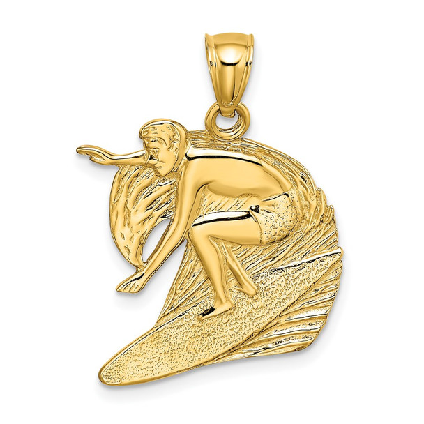 14k Yellow Gold Polished Surfer and Wave Pendant