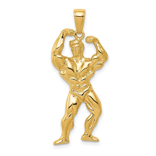 14k Yellow Gold Solid Polished Weightlifter Pendant