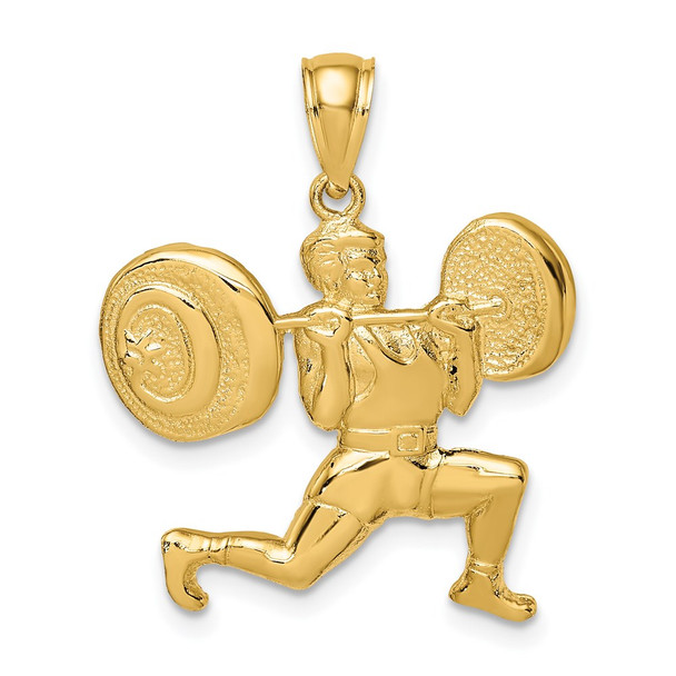 14k Yellow Gold Solid Polished Weightlifter Pendant C2640