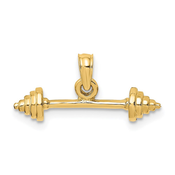 14k Yellow Gold Solid Polished 3-D Dumbbell Pendant