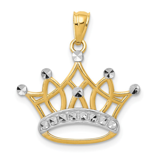 Mens 14k Yellow Gold & Rhodium Crown Pendant K2746