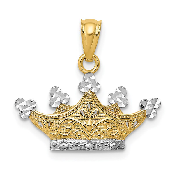 14k Yellow Gold & Rhodium Crown Pendant K2753