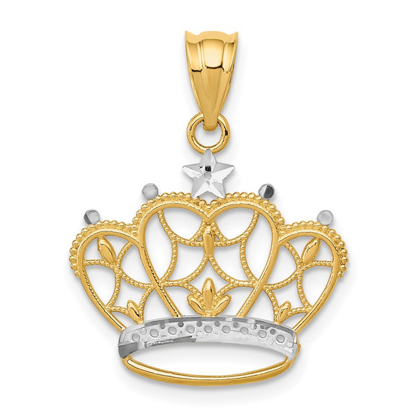 14k Yellow Gold & Rhodium Crown Pendant K4884