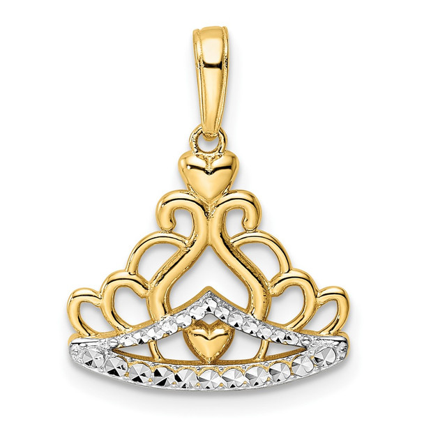 14k Yellow Gold and White Rhodium Diamond-cut Crown Pendant M2956