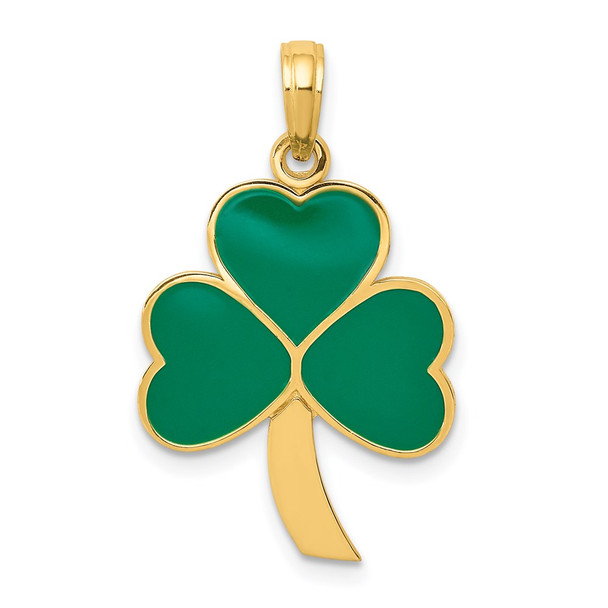 14k Yellow Gold Green Enameled Shamrock Pendant