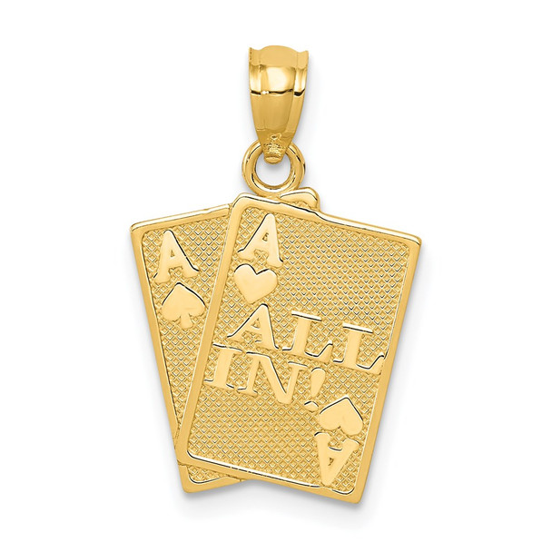 14k Yellow Gold Ace Of Hearts and Ace Of Spade All In! Cards Pendant