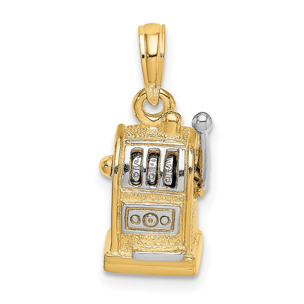 14k Yellow Gold And Rhodium 3-D Slot Machine / Moveable Handle Pendant