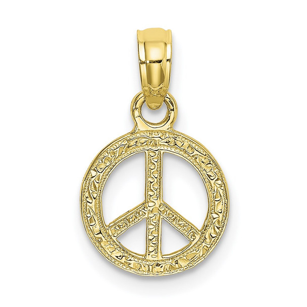 10k Yellow Gold Flat and Textured Mini Peace Sign Pendant