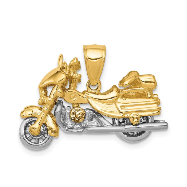 14k Yellow and White Gold 3-D Motorcycle Pendant