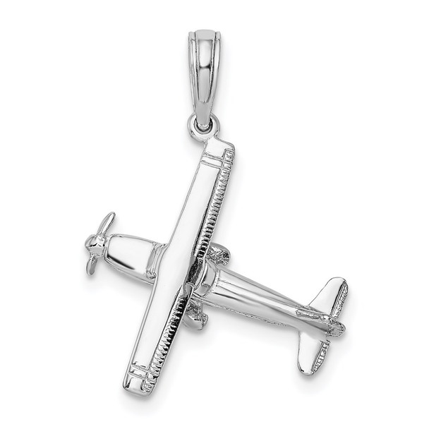 14k White Gold 3-D High Wing Airplane Pendant