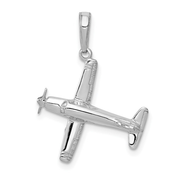 14k White Gold 3-D Low-Wing Airplane Pendant