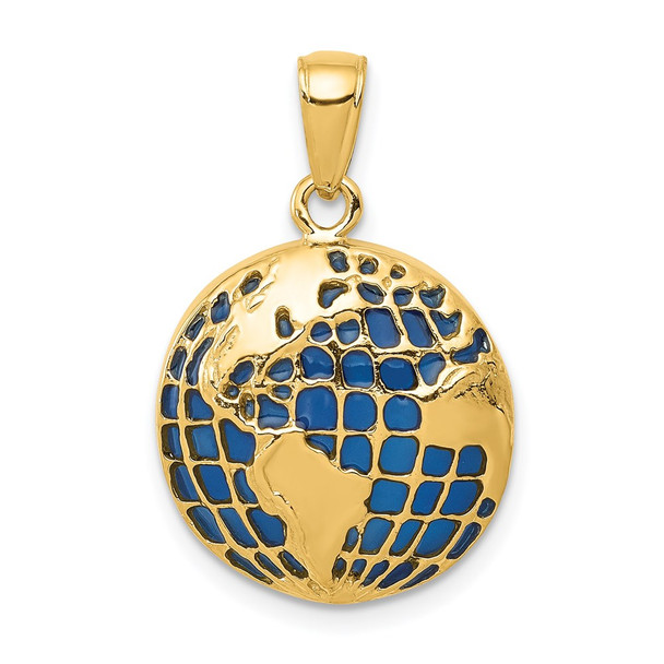 14k Yellow Gold Blue Enameled Globe Pendant