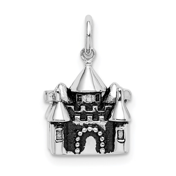 Sterling Silver Rhodium-plated Antiqued Castle Pendant
