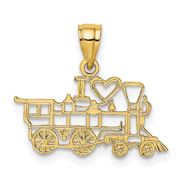 14k Yellow Gold I LOVE TRAINS Pendant