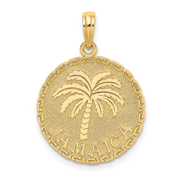 14k Yellow Gold Jamaica and Palm Tree On Disk Pendant K7517