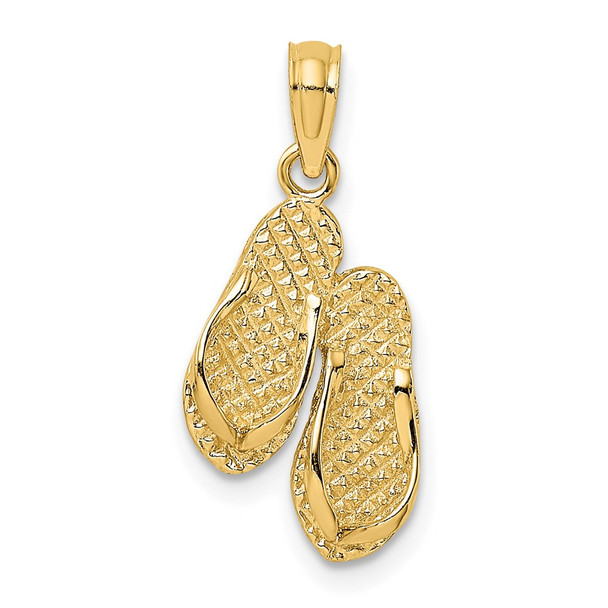 14k Yellow Gold 3D Textured CAPE MAY Flip-flop Pendant