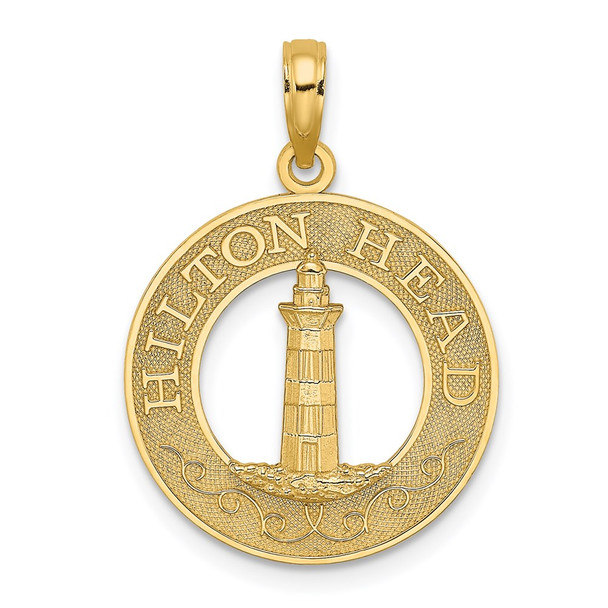 14k Yellow Gold Hilton Head Round Frame w/Lighthouse Pendant