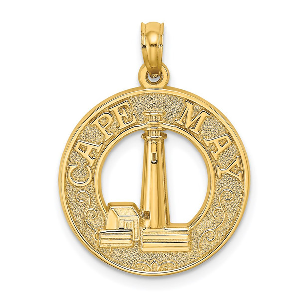 14k Yellow Gold Cape May Round Frame w/Lighthouse Center Pendant