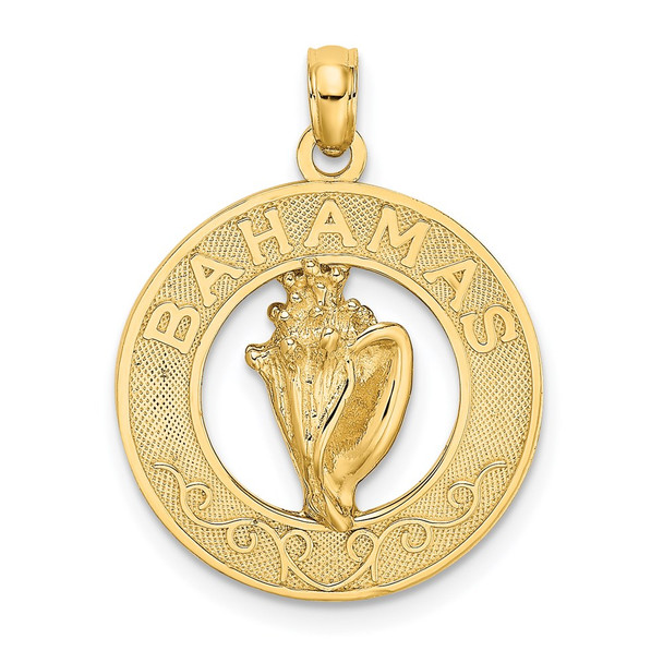 14k Yellow Gold Bahamas Round Frame w/Conch Shell Pendant