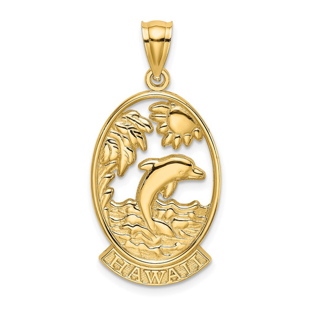 14k Yellow Gold Hawaii w/Dolphins In Waves Pendant