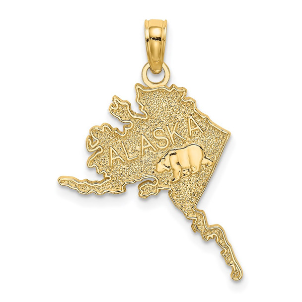 14k Yellow Gold Polished and Textured Alaska Map Pendant