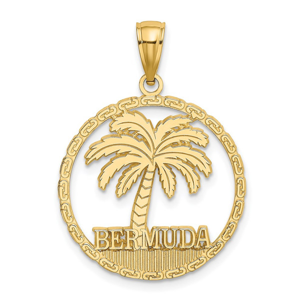 14k Yellow Gold Bermuda Under Palm Tree In Round Frame Pendant