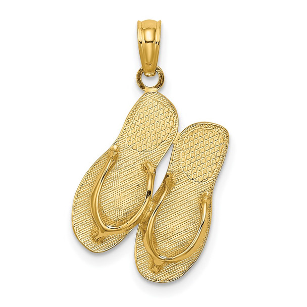 14k Yellow Gold Polished Large Marco Island Double Flip-Flop Pendant