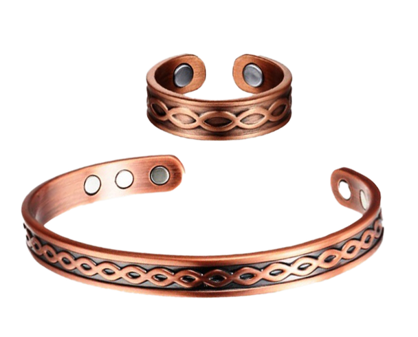 Bubbles - Solid Copper Magnetic Cuff Bracelet and Ring Set