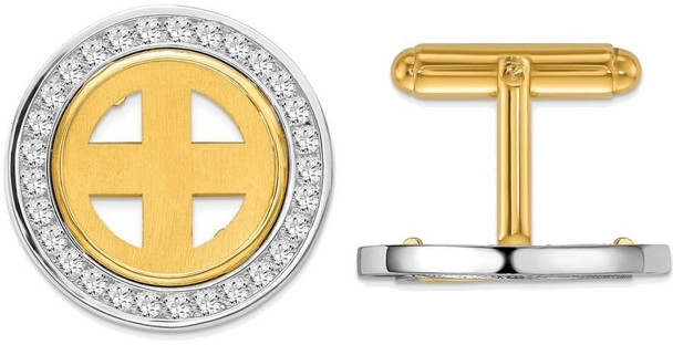 14k Two-tone Gold Channel Set AA Diamond 16.5mm Coin Bezel Cuff Links