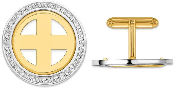 14k Two-tone Gold Channel Set AA Diamond 21.6mm Coin Bezel Cuff Links