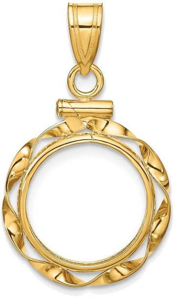 14k Yellow Gold 13mm Hand Twisted Ribbon Screw Top Coin Bezel Pendant
