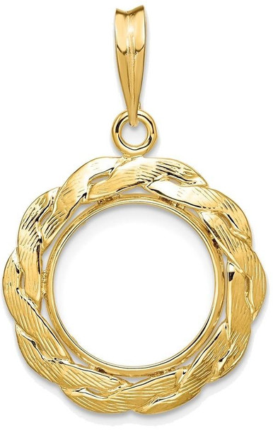 14k Yellow Gold 13mm Braided Prong Coin Bezel Pendant