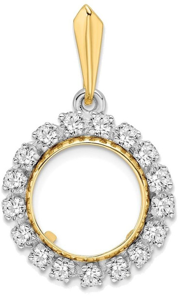 14k Two-tone Gold A Diamond 13mm Prong Coin Bezel Pendant