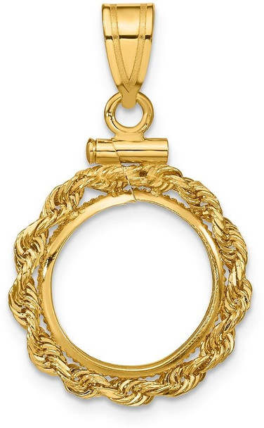 14k Yellow Gold 2mm Rope Screw Top 13mm Coin Bezel Pendant