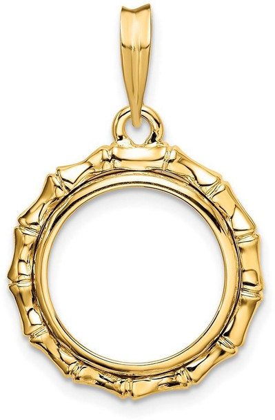 14k Yellow Gold Polished 14mm Bamboo Prong Coin Bezel Pendant