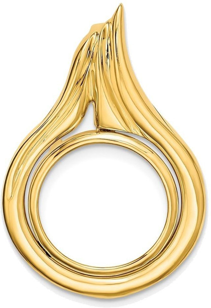14k Yellow Gold 14mm Curved Teardrop Prong Coin Bezel Pendant