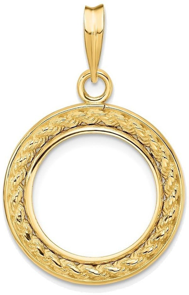 14k Yellow Gold 2mm Rope w/ Bright Edge 15.5mm Prong Coin Bezel Pendant