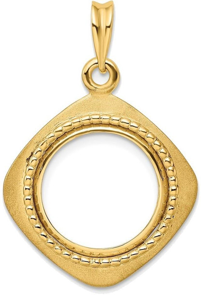 14k Yellow Gold 15mm Textured & Beaded Kite-Shape Prong Coin Bezel Pendant