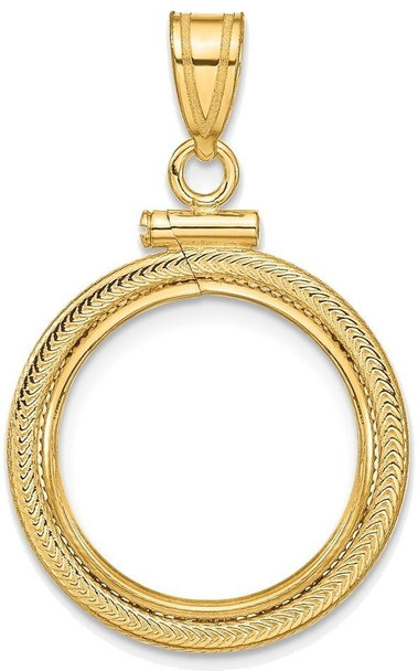 14k Yellow Gold Foxtail Chain Screw Top 15mm Coin Bezel Pendant