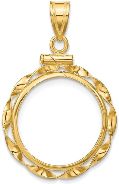 14k Yellow Gold 16.5mm Hand Twisted Ribbon Screw Top Coin Bezel Pendant