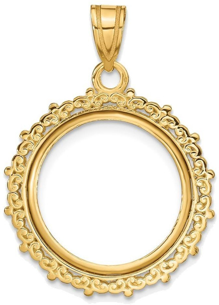 14k Yellow Gold Polished Fancy 16.5mm Prong Coin Bezel Pendant