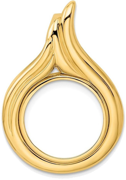 14k Yellow Gold 16mm Curved Teardrop Prong Coin Bezel Pendant