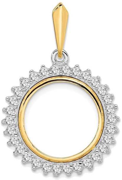 14k Two-tone Gold A Diamond Circle 16mm Prong Coin Bezel Pendant