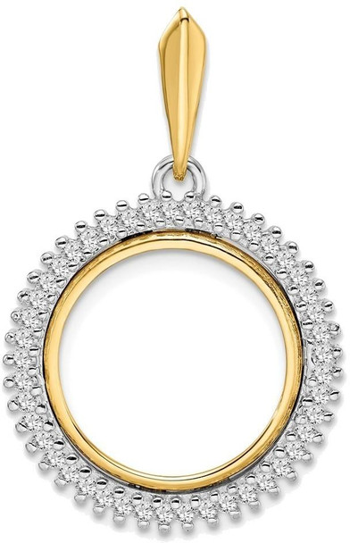 14k Two-tone Gold AA Diamond Circle 16mm Prong Coin Bezel Pendant 2006