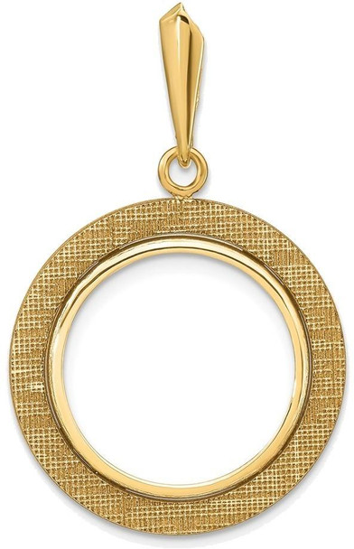 14k Yellow Gold 17.8mm Textured Prong Coin Bezel Pendant