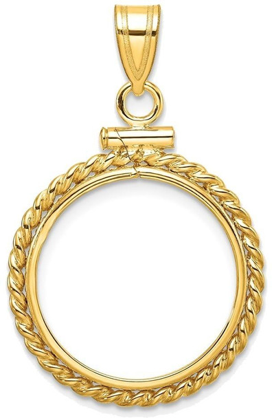 14k Yellow Gold 17.8mm Twisted Wire Screw Top Coin Bezel Pendant