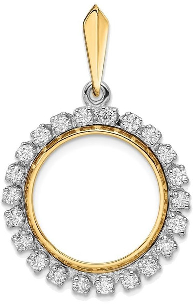 14k Two-tone Gold A Diamond 17.8mm Prong Coin Bezel Pendant