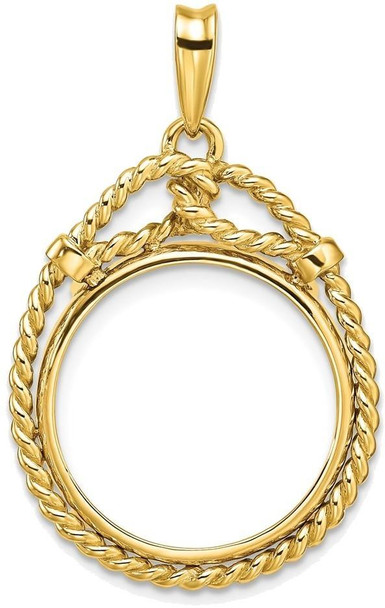 14k Yellow Gold Western Rope 17.8mm Prong Coin Bezel Pendant